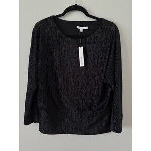 NWT Chico's Black Velvet Crinkle Banded Bottom Top‎ Women's Size 1